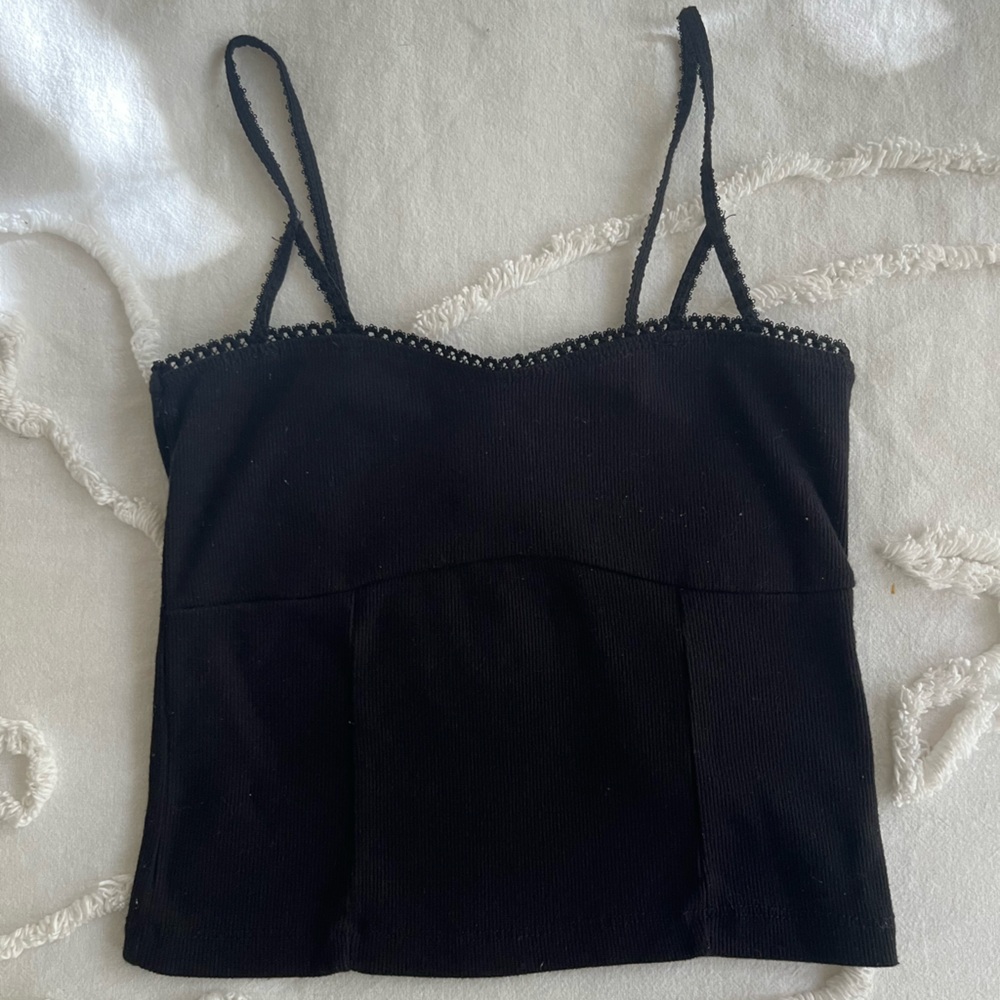 Cotton On Black Ribbed Scallop Trim Tank Top